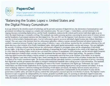 Essay on “Balancing the Scales: Lopez V. United States and the Digital Privacy Conundrum