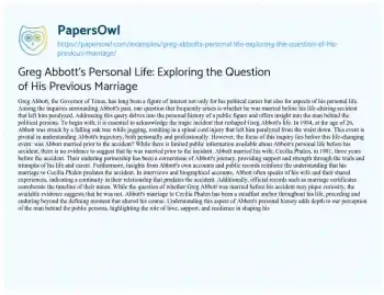 Essay on Greg Abbott’s Personal Life: Exploring the Question of his Previous Marriage