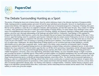 Essay on The Debate Surrounding Hunting as a Sport