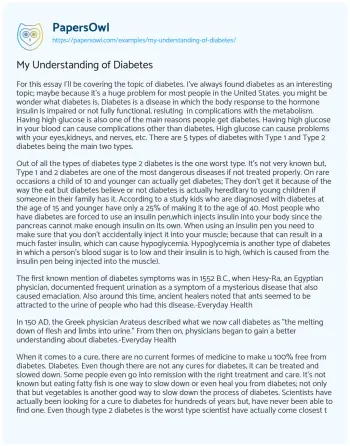 Essay on My Understanding of Diabetes