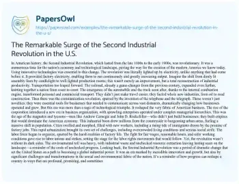 Essay on The Remarkable Surge of the Second Industrial Revolution in the U.S.