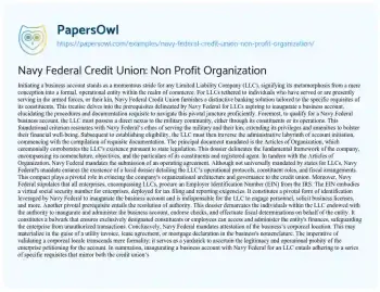 Essay on Navy Federal Credit Union: Non Profit Organization