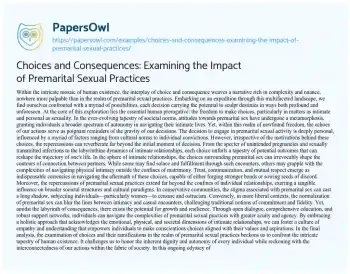 Essay on Choices and Consequences: Examining the Impact of Premarital Sexual Practices