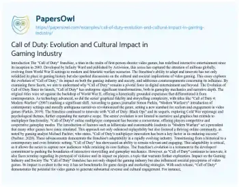 Essay on Call of Duty: Evolution and Cultural Impact in Gaming Industry