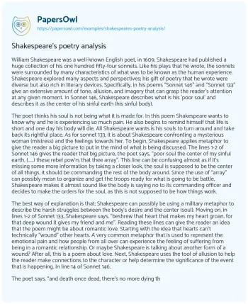 Essay on Shakespeare’s Poetry Analysis