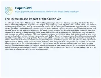 Essay on The Invention and Impact of the Cotton Gin