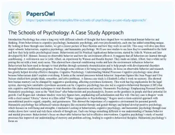 Essay on The Schools of Psychology: a Case Study Approach