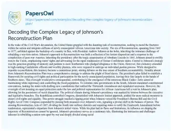 Essay on Decoding the Complex Legacy of Johnson’s Reconstruction Plan