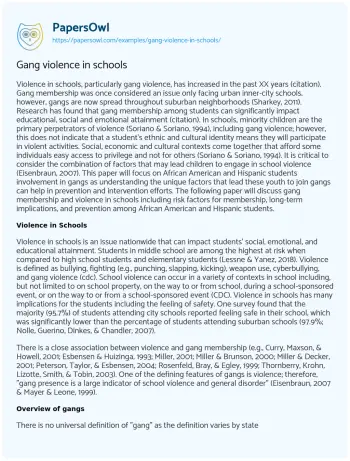 Essay on Gang Violence in Schools