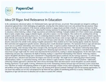 Essay on Idea of Rigor and Relevance in Education