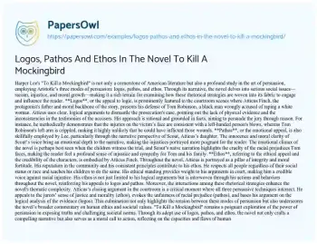 Essay on Logos, Pathos and Ethos in the Novel to Kill a Mockingbird