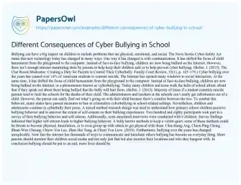 Essay on Different Consequences of Cyber Bullying in School