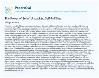 Essay on The Power of Belief: Unpacking Self-Fulfilling Prophecies