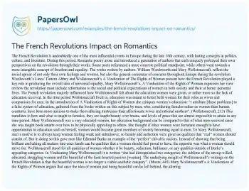 Essay on The Influence of the French Revolution on Romantic Poetry