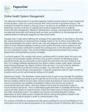 Essay on Online Health System Management