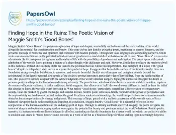 Essay on Finding Hope in the Ruins: the Poetic Vision of Maggie Smith’s ‘Good Bones’