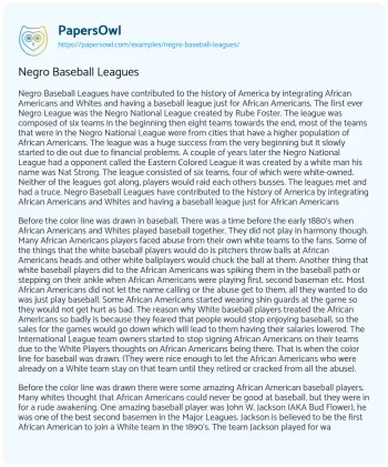 Essay on Negro Baseball Leagues