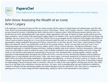 Essay on John Amos: Assessing the Wealth of an Iconic Actor’s Legacy