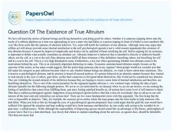 Essay on Question of the Existence of True Altruism