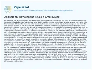 Essay on Analysis on “Between the Sexes, a Great Divide”