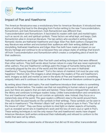 Essay on Impact of Poe and Hawthorne