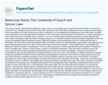 Essay on Balancing Liberty: the Complexity of Search and Seizure Laws