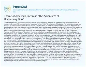 Essay on Theme of American Racism in “The Adventures of Huckleberry Finn”