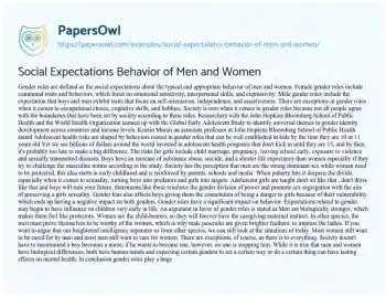 Essay on Social Expectations Behavior of Men and Women