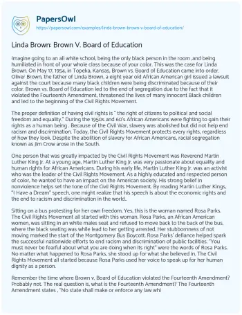 Essay on Linda Brown: Brown V. Board of Education