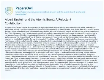 Essay on Albert Einstein and the Atomic Bomb: a Reluctant Contribution