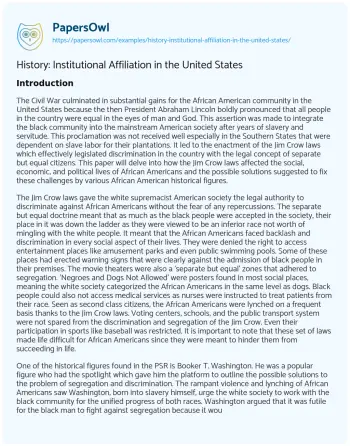 Essay on History: Institutional Affiliation in the United States