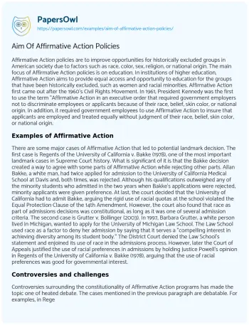 Essay on Aim of Affirmative Action Policies