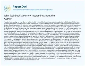 Essay on John Steinbeck’s Journey: Interesting about the Author