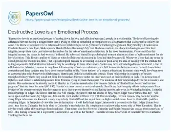 Essay on Destructive Love is an Emotional Process