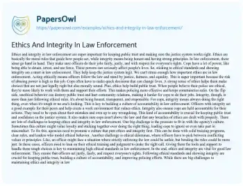 Essay on Ethics and Integrity in Law Enforcement