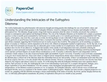 Essay on Understanding the Intricacies of the Euthyphro Dilemma