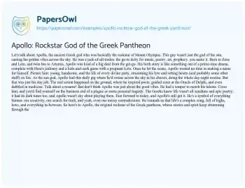 Essay on Apollo: Rockstar God of the Greek Pantheon