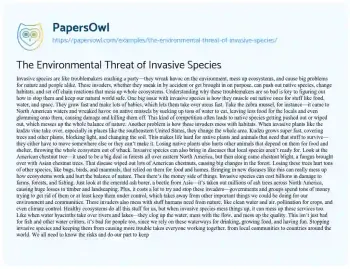 Essay on The Environmental Threat of Invasive Species