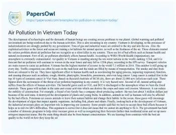 Essay on Air Pollution in Vietnam Today