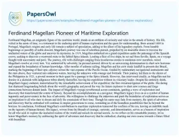 Essay on Ferdinand Magellan: Pioneer of Maritime Exploration