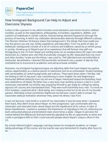 Essay on How Immigrant Background Can Help to Adjust and Overcome Shyness