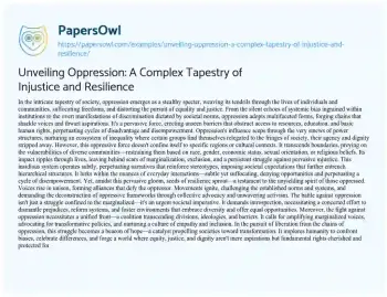 Essay on Unveiling Oppression: a Complex Tapestry of Injustice and Resilience