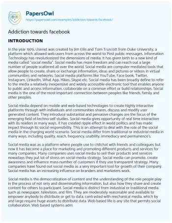 Essay on Addiction Towards Facebook