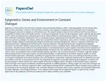 Essay on Epigenetics: Genes and Environment in Constant Dialogue