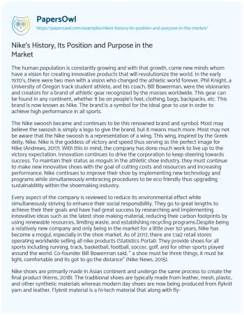 Essay on Nike’s History, its Position and Purpose in the Market