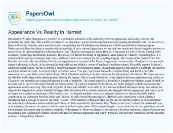 Essay on Appearance Vs. Reality in Hamlet