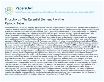 Essay on Phosphorus: the Essential Element P on the Periodic Table