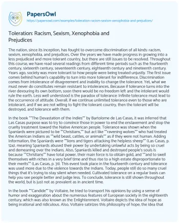 Essay on Toleration: Racism, Sexism, Xenophobia and Prejudices