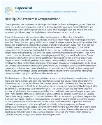 Essay on How Big of a Problem is Overpopulation?