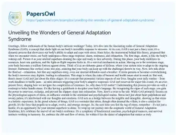 Essay on Unveiling the Wonders of General Adaptation Syndrome